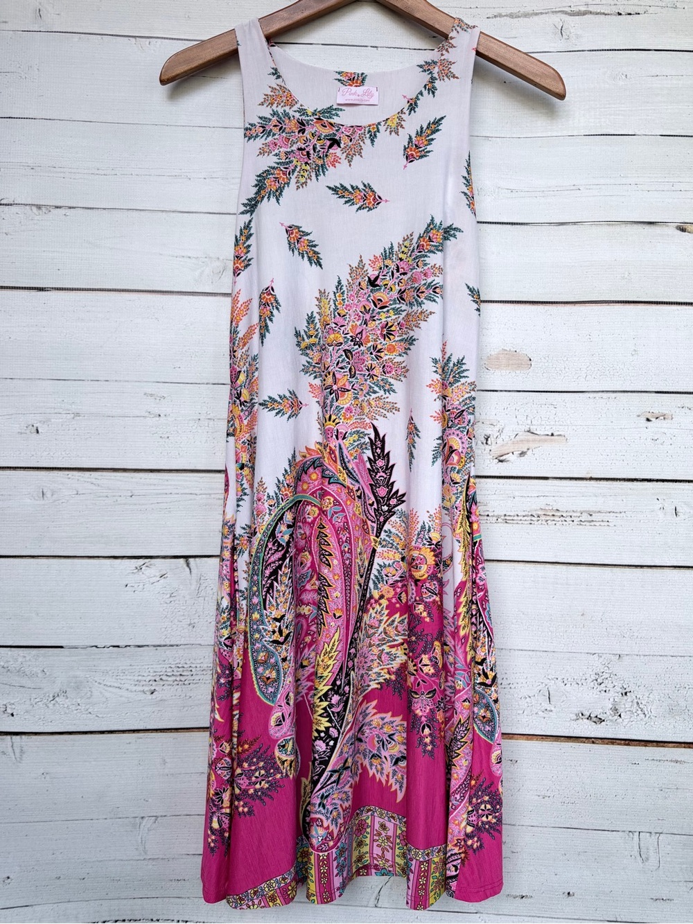 Pink Lily Mixed Border Print Sleeveless Drop Waist Tunic Mini Dress Size Small